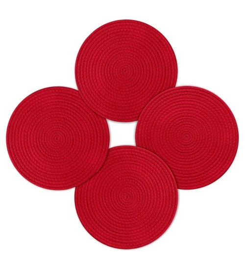 Cotton Dining Table Round Placemat Mats Set of 4 (Red)