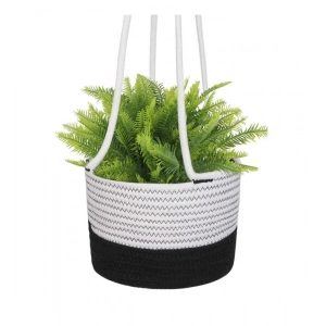 Generic Cotton Hanging Planter Flower Basket Pack of 1 (Black & White)