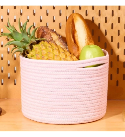 Cotton Round Small Storage Basket 9x7 Inch Pack of 1 (Baby Pink)