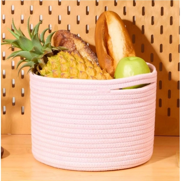 Dropship Cotton Round Small Storage Basket 9x7 Inch Pack of 1 (Baby Pink)