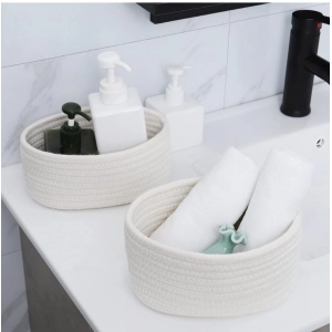 Generic Cotton Storage Rope Woven Baskets Pack of 2 (White)