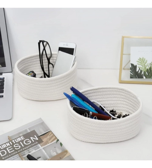 Cotton Storage Rope Woven Baskets Pack of 2 (White)