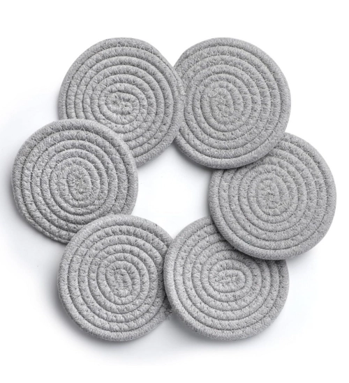 Cotton Rope Drink Coasters 6 Pcs Set (Grey)