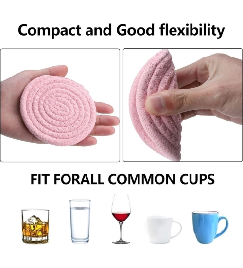 Cotton Rope Drink Coasters 6 Pcs Set (Pink)