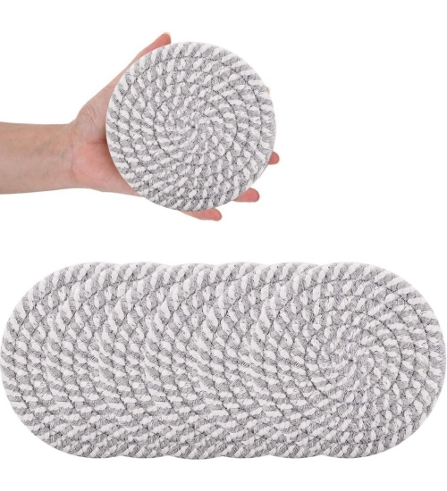Cotton Rope Drink Coasters 6 Pcs Set (Grey White)