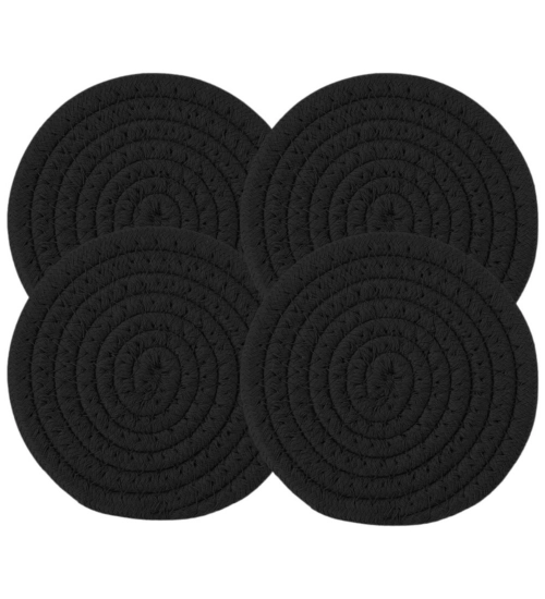 Cotton Rope Drink Coasters 4 Pcs Set (Black)