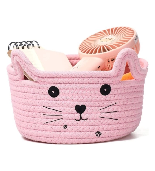 Cotton Small Cat With Face Basket Pack of 1 (Pink)