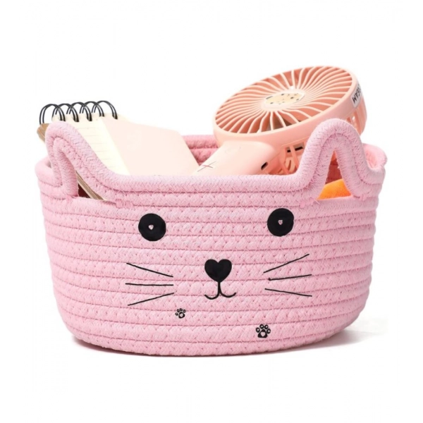 Dropship Cotton Small Cat With Face Basket Pack of 1 (Pink)