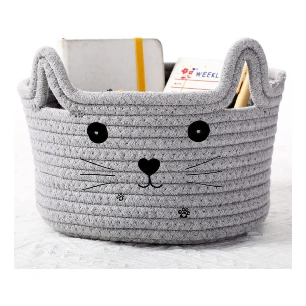 Dropship Cotton Small Cat With Face Basket Pack of 1 (Grey)