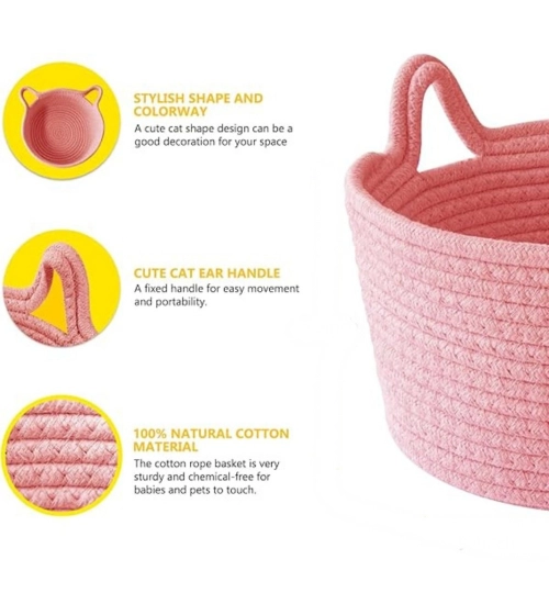 Cotton Plain Cat Basket 9x5 Inch Pack of 1 (Pink)