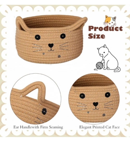Cotton Small Cat With Face Basket Pack of 1 (Beige)
