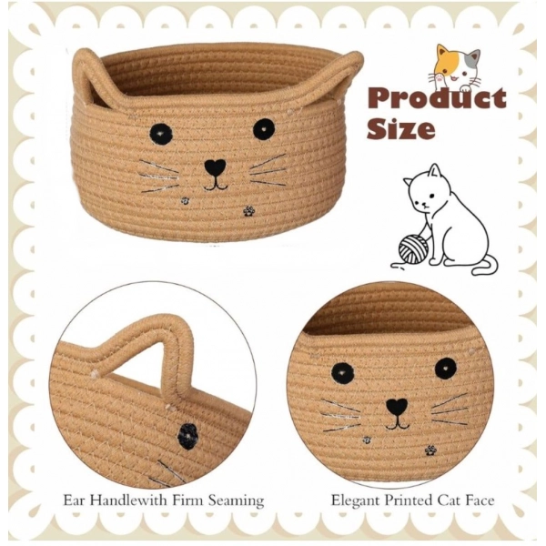 Dropship Cotton Small Cat With Face Basket Pack of 1 (Beige)