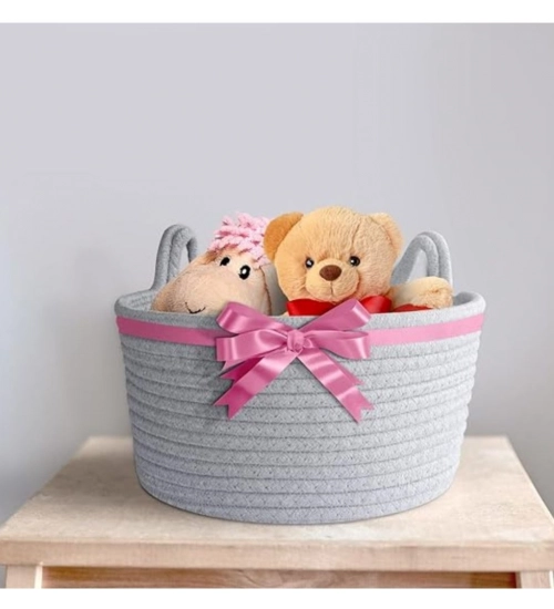 Cotton Plain Cat Basket 9x5 Inch Pack of 1 (Grey)