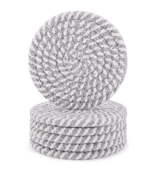 Cotton Rope Drink Coasters 6 Pcs Set (Grey White)
