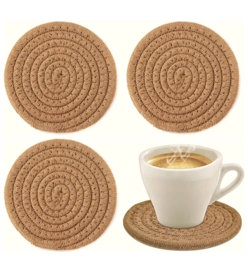 Cotton Rope Drink Coasters 4 Pcs Set (Beige)