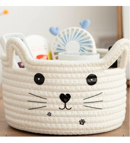 Cotton Small Cat With Face Basket Pack of 1 (White)