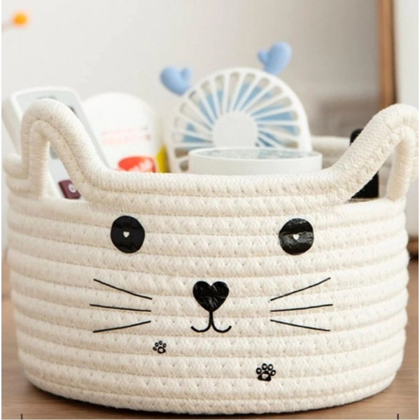 Dropship Cotton Small Cat With Face Basket Pack of 1 (White)