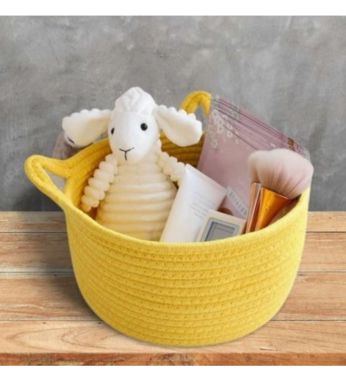 Cotton Plain Cat Basket 9x5 Inch Pack of 1 (Yellow)