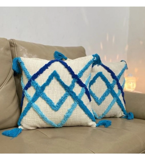 Cotton Tufted Cushion Pillow Cover 16x16 Inch Pack of 2 (Slug Double)