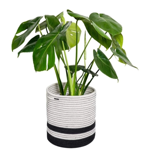 Cotton Large Woven Storage Basket 10x10 Inch Pack of 1 (Black &White)