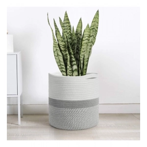 Generic Cotton Large Woven Storage Basket 11x11 Inch Pack of 1 (Grey White)