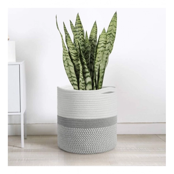 Dropship Cotton Large Woven Storage Basket 11x11 Inch Pack of 1 (Grey White)