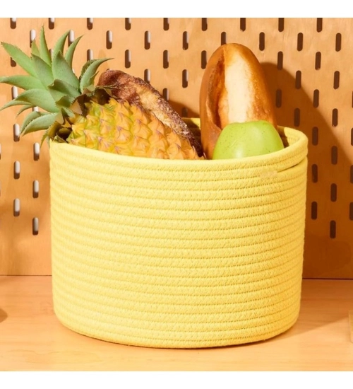 Cotton Round Small Storage Basket 9x7 Inch Pack of 1 (Yellow)