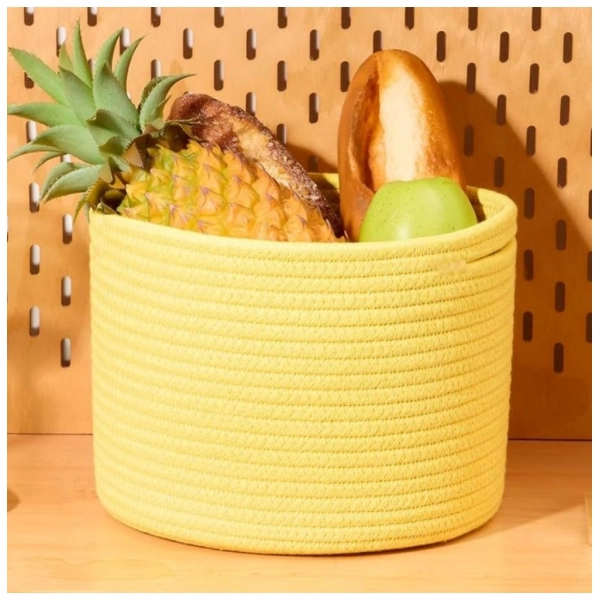 Dropship Cotton Round Small Storage Basket 9x7 Inch Pack of 1 (Yellow)