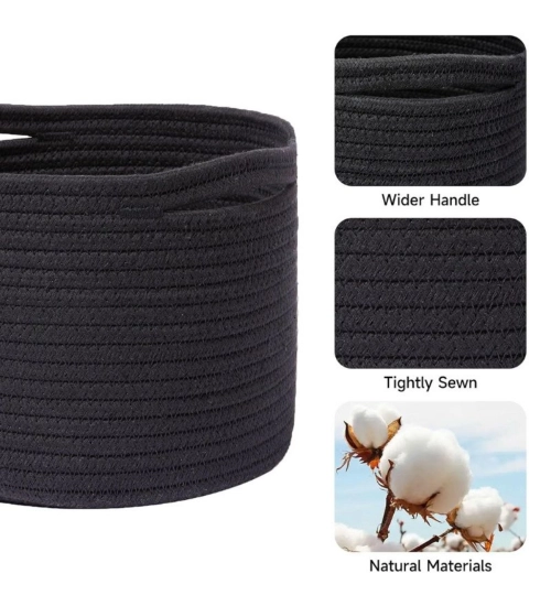 Cotton Round Small Storage Basket 9x7 Inch Pack of 1 (Black)