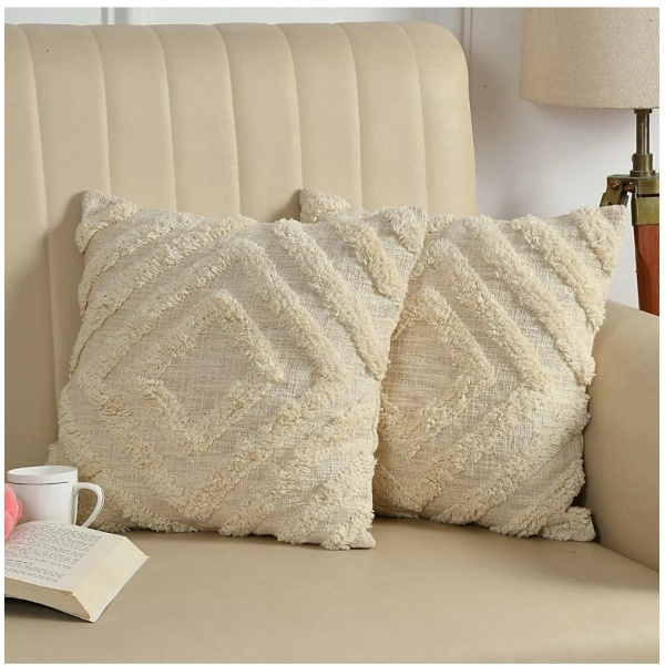 Dropship Cotton Tufted Cushion Pillow Cover 16x16 Inch Pack of 2 (Off White)