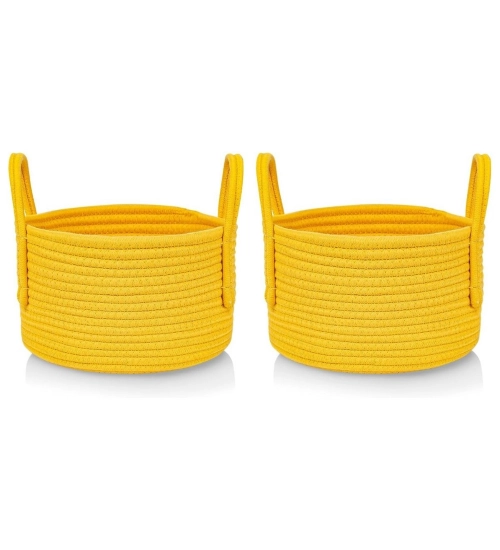 Cotton Round Storage Rope Woven Baskets Pack of 2 (Yellow)