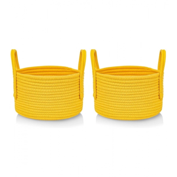 Dropship Cotton Round Storage Rope Woven Baskets Pack of 2 (Yellow)