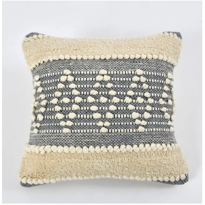 Generic Cotton Diamond Handcrafted Pit Loom Cushion Cover 16x16 Inch Pack of 2 (Grey Cream)