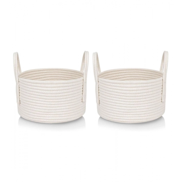 Dropship Cotton Round Storage Rope Woven Baskets Pack of 2 (White)
