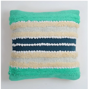 Generic Cotton Striped Handcrafted Pit Loom Cushion Cover 16x16 Inch Pack of 2 (Green Cream)