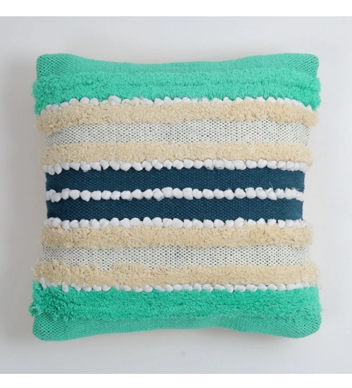 Cotton Striped Handcrafted Pit Loom Cushion Cover 16x16 Inch Pack of 2 (Green Cream) Cotton Striped Handcrafted Pit Loom Cushion Cover 16x16 Inch Pack of 2 (Green Cream)