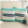Dropship Cotton Striped Handcrafted Pit Loom Cushion Cover 16x16 Inch Pack of 2 (Green Cream)