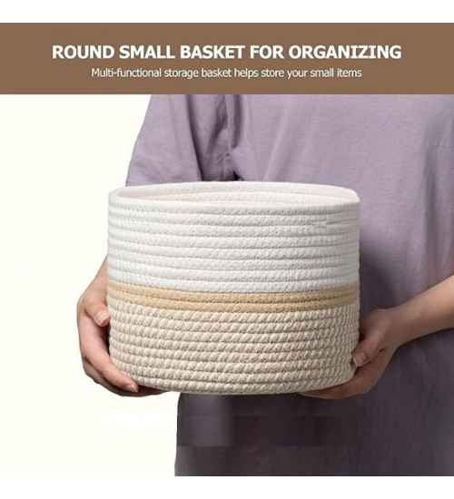 Cotton Storage Rope Woven Baskets 9x7 Inch Pack of 1 (Beige)
