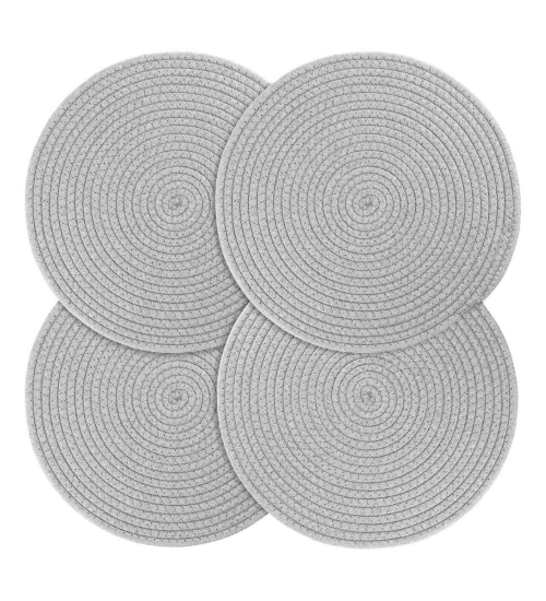 Cotton Dining Table Round Placemat Mats Set of 4 (Grey)