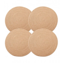 Cotton Dining Table Round Placemat Mats Set of 4 (Beige)