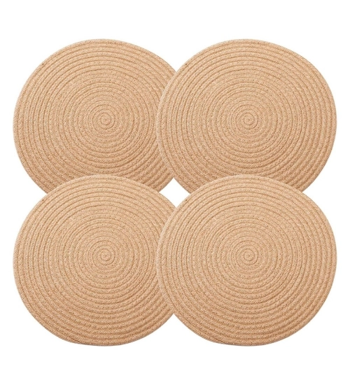 Cotton Dining Table Round Placemat Mats Set of 4 (Beige)