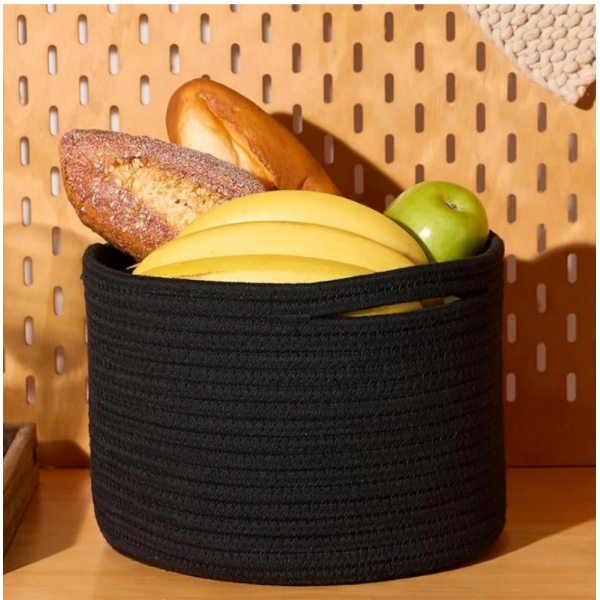 Dropship Cotton Round Small Storage Basket 9x7 Inch Pack of 1 (Black)