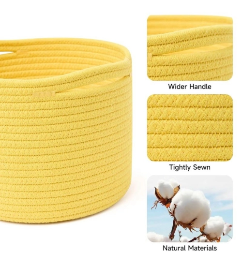 Cotton Round Small Storage Basket 9x7 Inch Pack of 1 (Yellow)