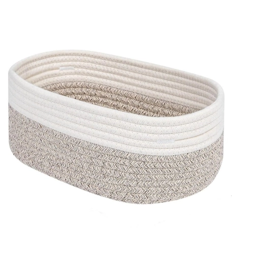 Cotton Oval Storage Rope Woven Baskets Pack of 1 (White Mix)