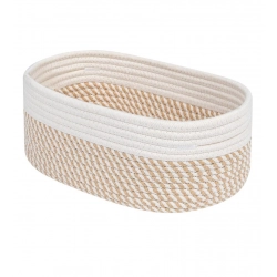 Cotton Oval Storage Rope Woven Baskets Pack of 1 (Beige White)