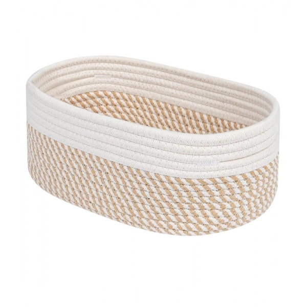 Dropship Cotton Oval Storage Rope Woven Baskets Pack of 1 (Beige White)