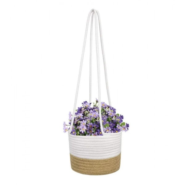 Dropship Cotton Hanging Planter Flower Basket Pack of 1 (Beige White)