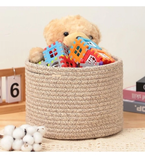 Cotton Round Small Storage Basket 9x7 Inch Pack of 1 (Brown)