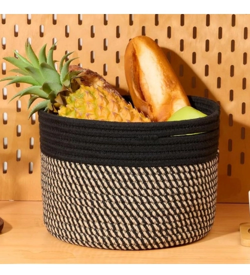 Cotton Round Small Storage Basket 9x7 Inch Pack of 1 (Beige)