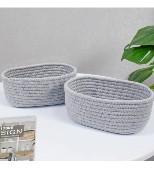Cotton Storage Rope Woven Baskets Pack of 2 (Grey)